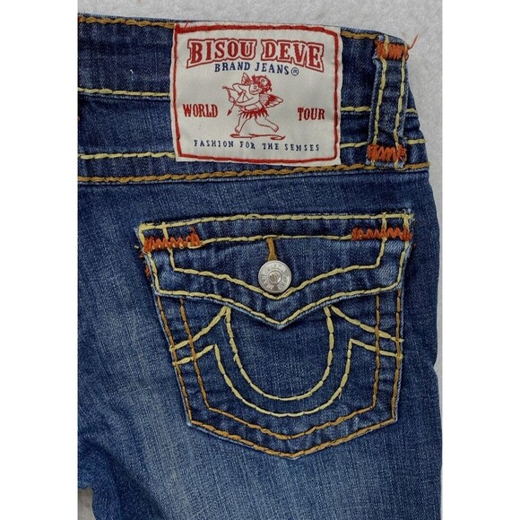 Bisou Deve Jeans Womens Size 5 Dark Wash Low Rise Straight Denim Flap Pockets - Picture 13 of 16